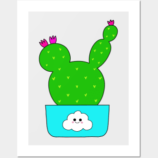 Cute Cactus Design #132: Cute Cactus With Flowers In Cloud 9 Pot Posters and Art